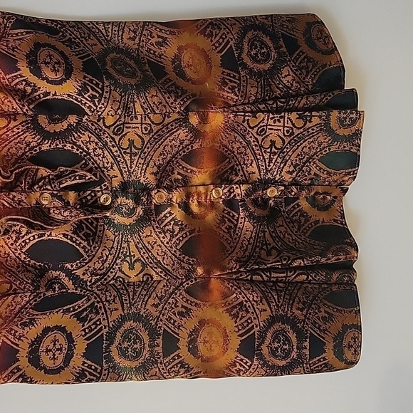 SPENSE Tribal Batik Satin Button Down Short Sleeve Shirt Small - Picture 4 of 9